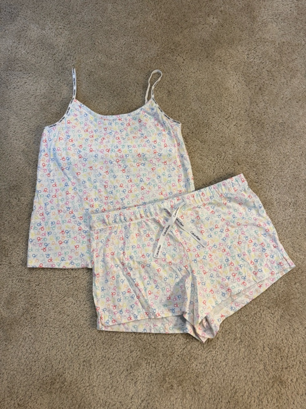 Calvin Klein White Multicolor Logo-Print Cami & Shorts Sleep Set